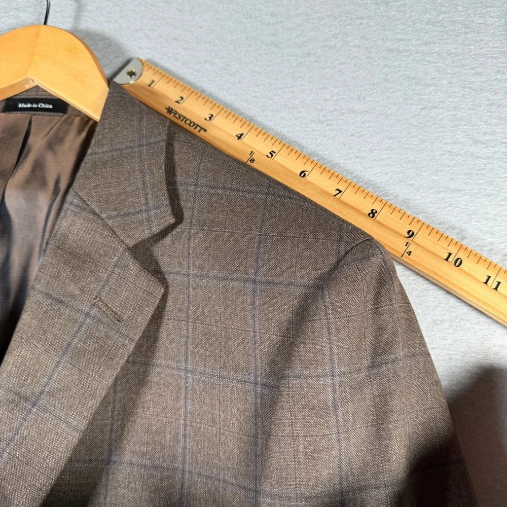 Joseph & Feiss Gold Men 44R Brown Windowpane 100% Wool Classic Fit Blazer Jacket
